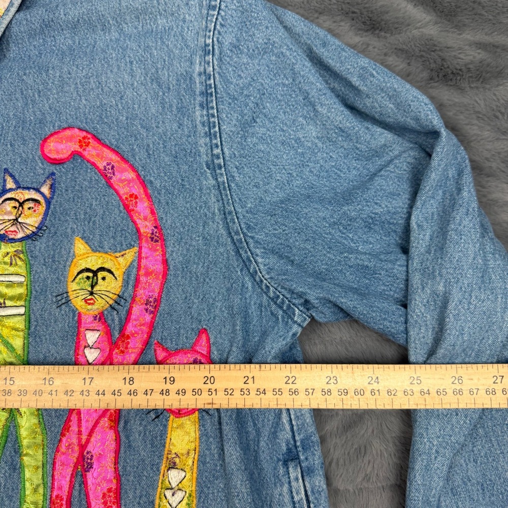 Tantrums Vintage Denim Cat Applique Jacket Blue Cotton Petite XL PXL Colorful - Picture 3 of 8